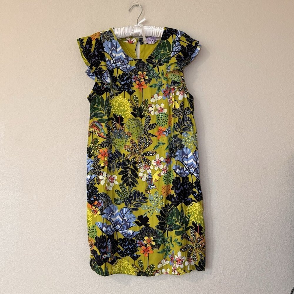 Ann Taylor Loft M Floral Shift dress Multi color Flutter flounced sleeve Boho - Picture 11 of 11